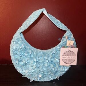 Baby blue made in india beaded bag